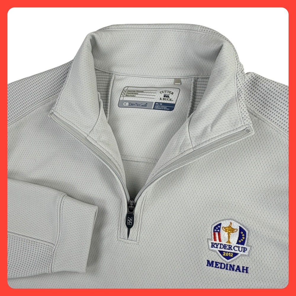 Cutter & Buck Ryder Cup 2012 MEDINAH Pullover Men Medium Gray 1/4 Zip Emkay Golf